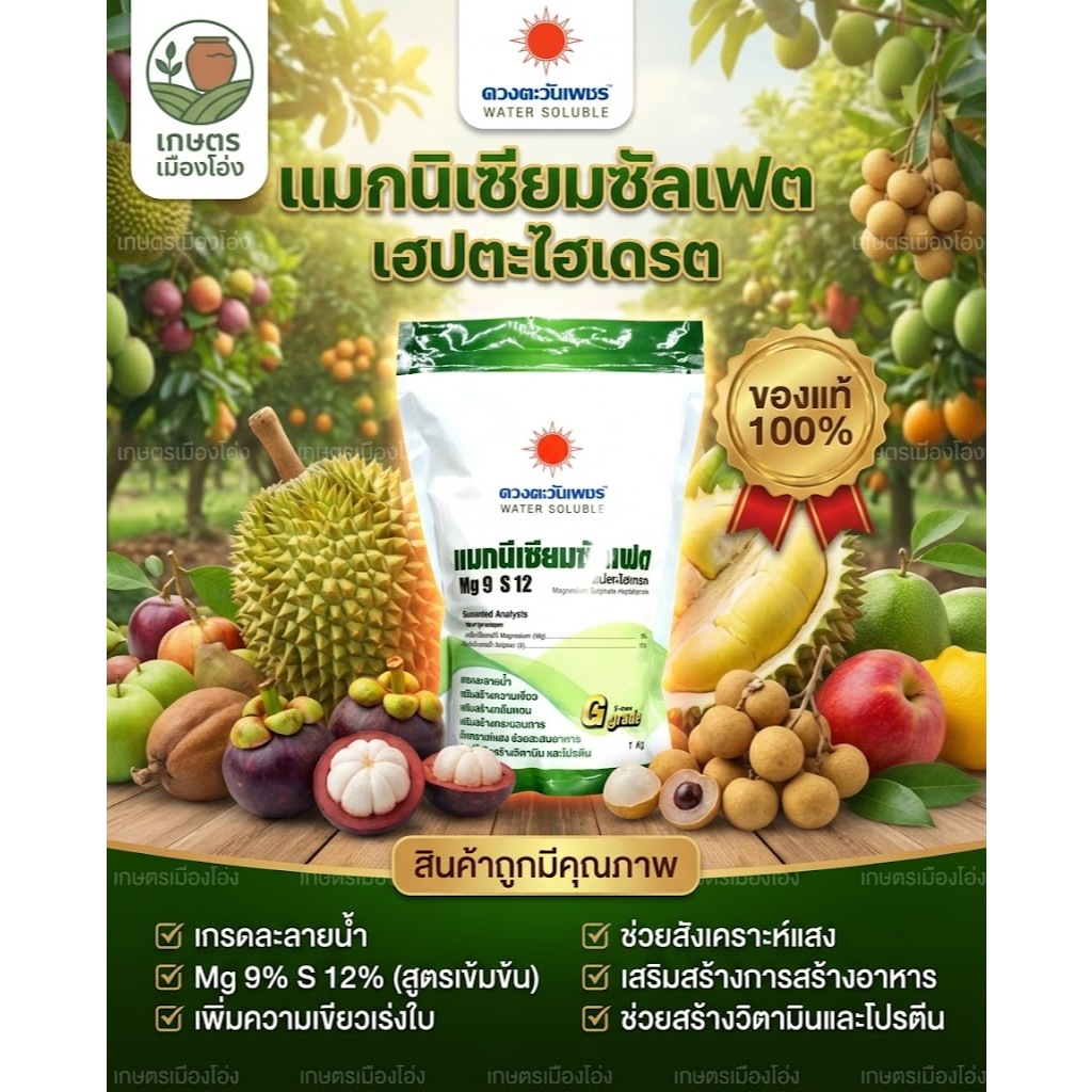 #แมกนีเซียมซัลเฟต #ดีเกลือฝรั่ง ปุ๋ยเกล็ดสูตร Mg9% S12%  #ดวงตะวันเพชร ถุงขนาด 1 กก
