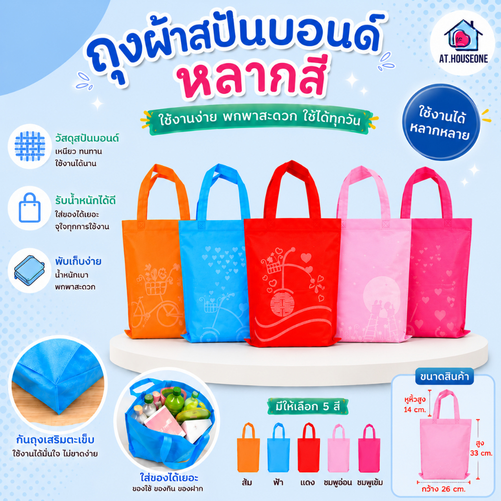 พร้อมส่งในไทย กระเป๋าสปันบอนด์ ถุงผ้าลดโลกร้อน ถุงผ้า