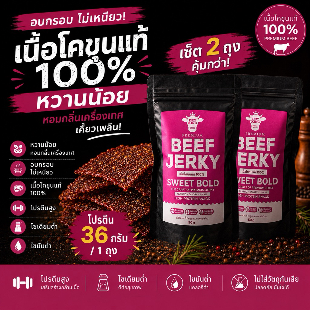 [ส่งไว ส่งด่วน] เนื้อโคขุนอบกรอบรสหวานน้อยเซ็ตคู่2ถุง🍯