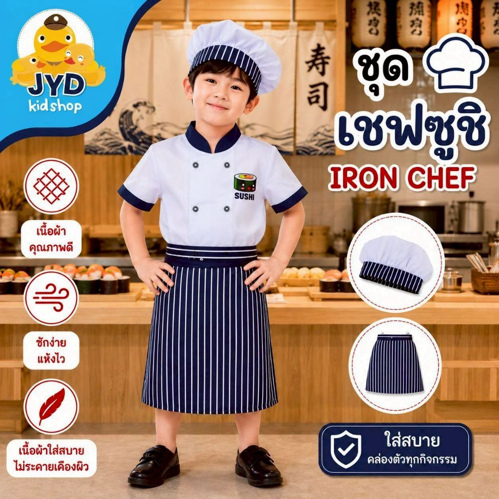 (jyd) ชุดอาชีพเด็ก ชุดเชฟตัวน้อย ชุดเชฟอาหารญี่ปุ่นเด็ก ชุดเชฟเด็ก