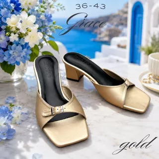 GRACE *PM*รุ่นbelt 2.5 นิ้ว เสริมยางกันลื่น รองเท้าแตะส้นสูง รองเท้าแฟชั่น ไซส์ 36-43