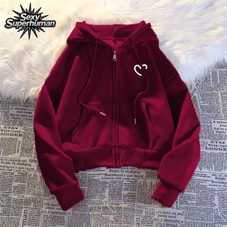 พร้อมส่ง! เสื้อแขนยาวมีฮู้ด ปักลายหัวใจน่ารักๆ เสื้อคลุมกันหนาวแฟชั่น เนื้อผ้านุ่ม ใส่สบาย