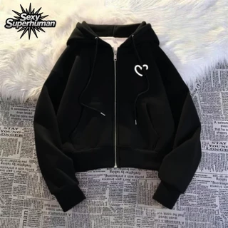 พร้อมส่ง! เสื้อแขนยาวมีฮู้ด ปักลายหัวใจน่ารักๆ เสื้อคลุมกันหนาวแฟชั่น เนื้อผ้านุ่ม ใส่สบาย