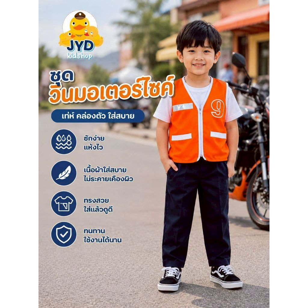 (jyd) ชุดอาชีพเด็ก ชุดวินเด็ก ชุดวินมอเตอร์ไซส์ ชุดวินสีส้ม ชุดอาชีพเด็กในฝัน ชุดวิน เสื้อกั๊กวินเด็ก กั๊กส้ม เสื้อกั๊ก
