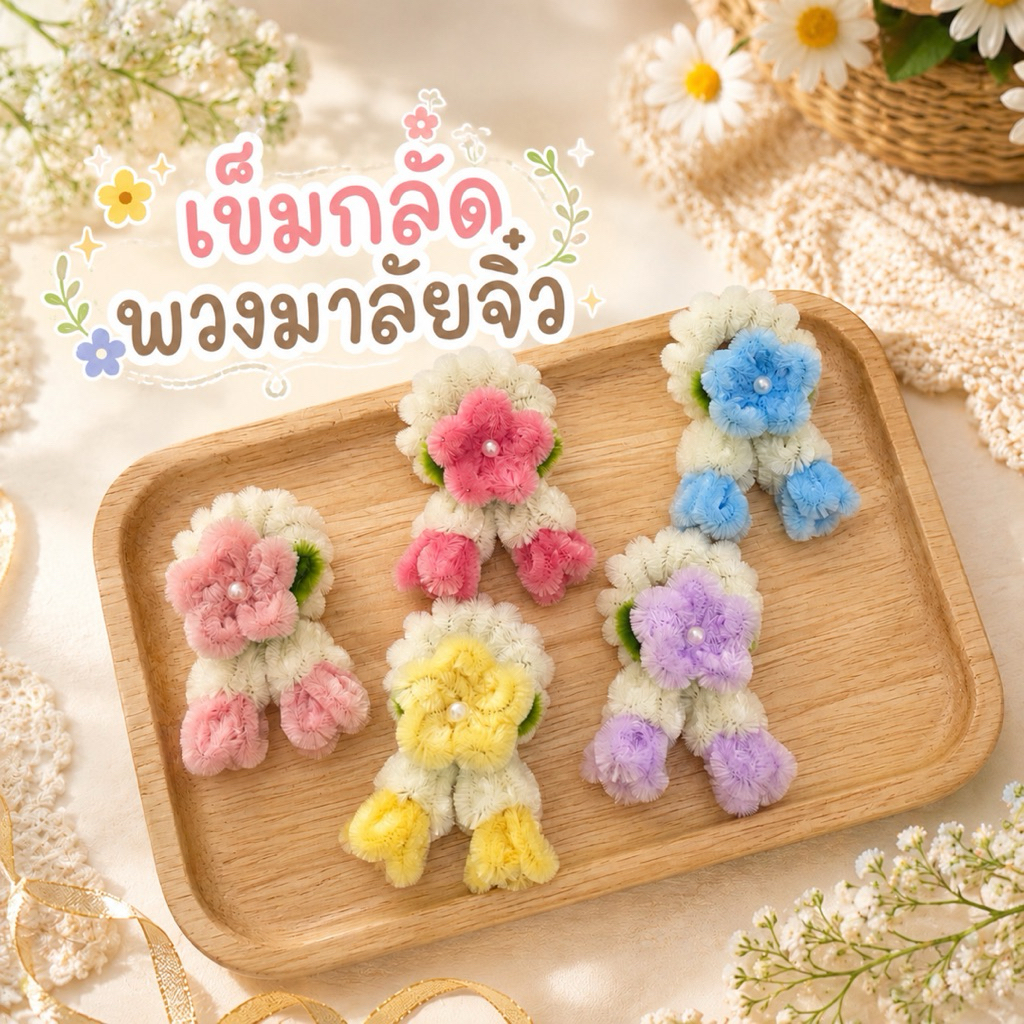 [Nnod shop’] เข็มกลัดพวงมาลัยจิ๋ว เข็มกลัดวันแม่ เข็มกลัดดอกมะลิ🩵 งานhandmadeลวดกำมะหยี่