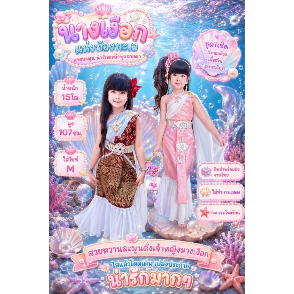 (รหัสKk)พร้อมส่ง ชุดไทยสไบเด็กผู้หญิงสวยๆ ชุดไทยประยุกต์สวยๆ รุ่นสะไบหางปลา ใส่ประกวด ทำบุญ ออกงาน กิจกรรม สวยมากๆค่ะ