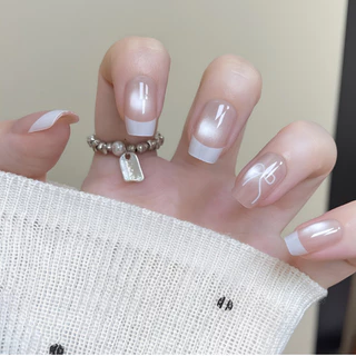 เล็บปลอมสวยๆ สไตล์เกาหลี เล็บปลอมน่ารักๆ Press on nails ใช้ซ้ำได้ ฟรีกาว 💢วัดไซส์ก่อนสั่ง M S XS