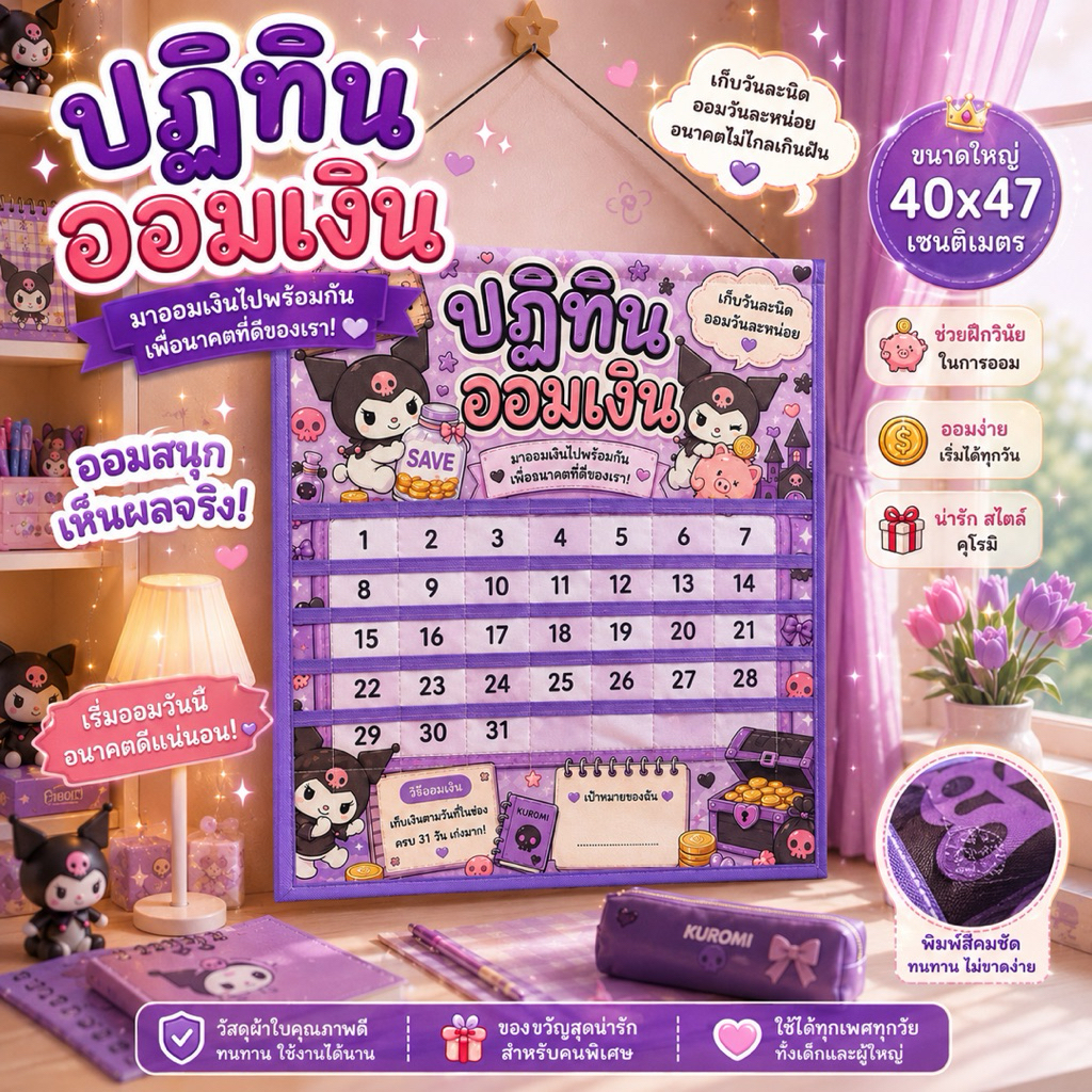 ปฏิทินออมเงินลายคุโรมิสีม่วง-ดำ