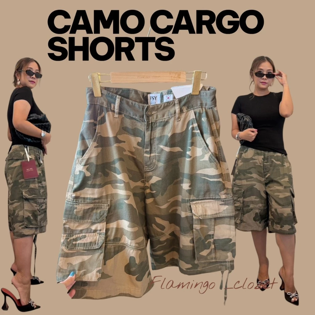 ขาสั้นเอวต่ำลายทหาร Vintage camo cargo shorts
