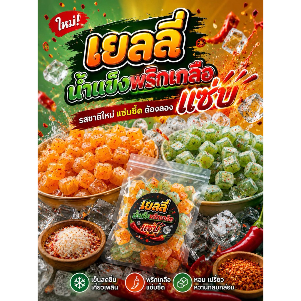 เยลลี่มะนาวและมะม่วงพริกเกลือแซ่บซี๊ด รวมรสชาติ500กรัม