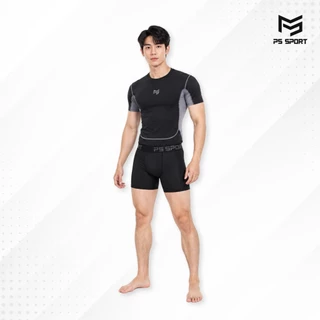 PS SPORT ชุดรัดกล้ามเนื้อกีฬา เสื้อรัดแขนสั้น กางเกงรัดสั้น ฟิตเนส วิ่ง ฟุตบอล ระบายอากาศ แห้งไว