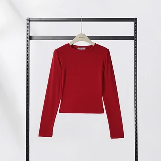 HELLDUL T0007 เสื้อครอปแขนยาวคอกลม ผ้านุ่ม 5สี ทรงรัดตัว พร้อมส่งไทย