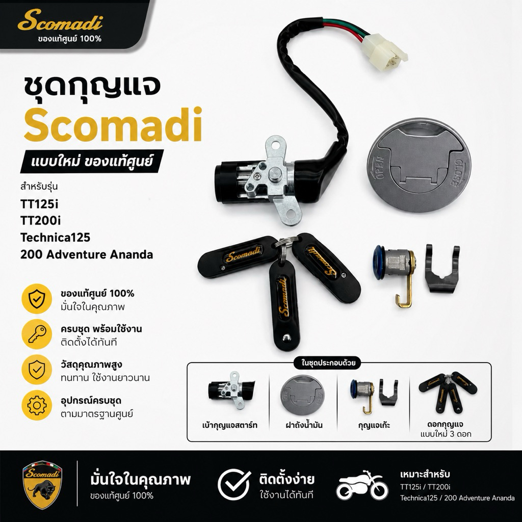 New! ชุดกุญแจ Scomadi (แท้) สำหรับTT125i , TT200i