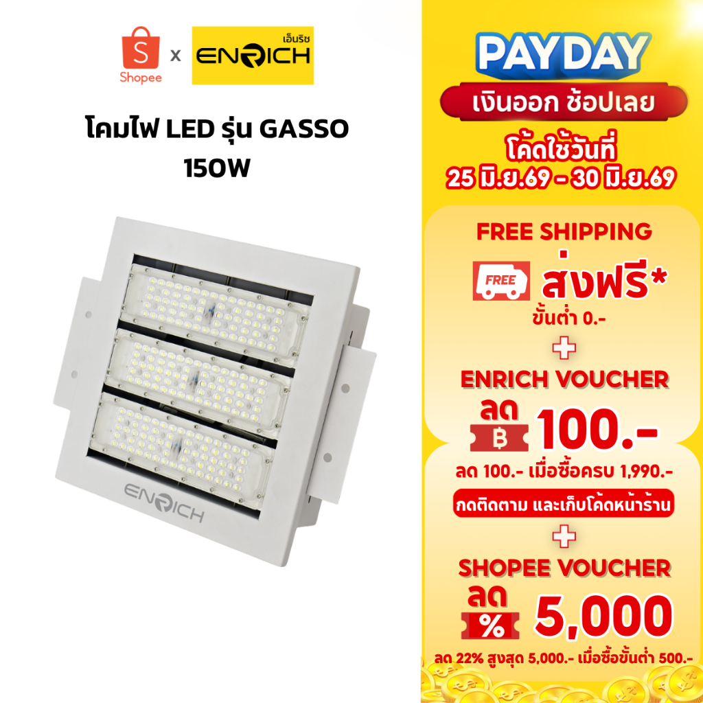 ENRICH โคมไฟปั๊มน้ำมัน Canopy LED รุ่น GASSO ขนาด 150W แสงขาว มีระบบป้องกันไฟกระชาก รับประกัน 3 ปี