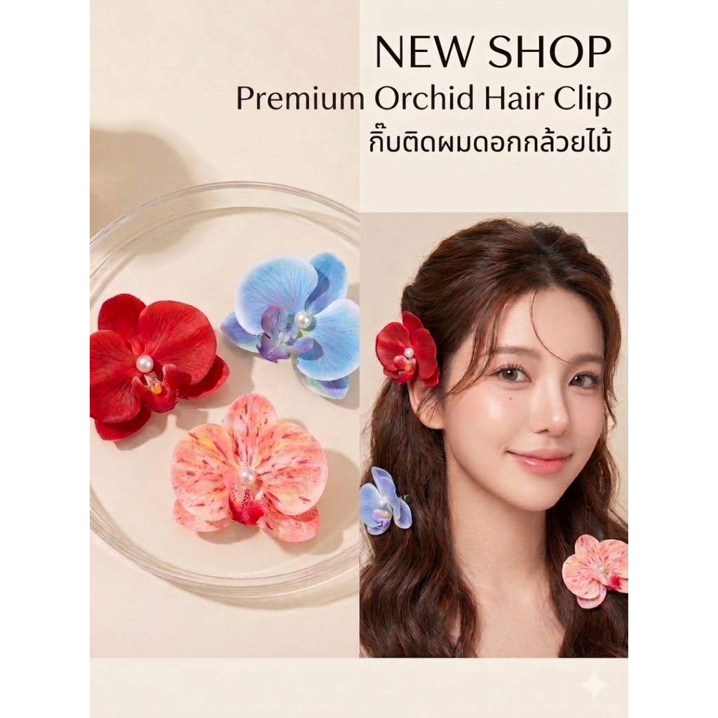 กิ๊บติดผม ดอกกล้วยไม้ ดีไซน์เก๋ สวยหวานน่ารัก กิ๊บดอกไม้