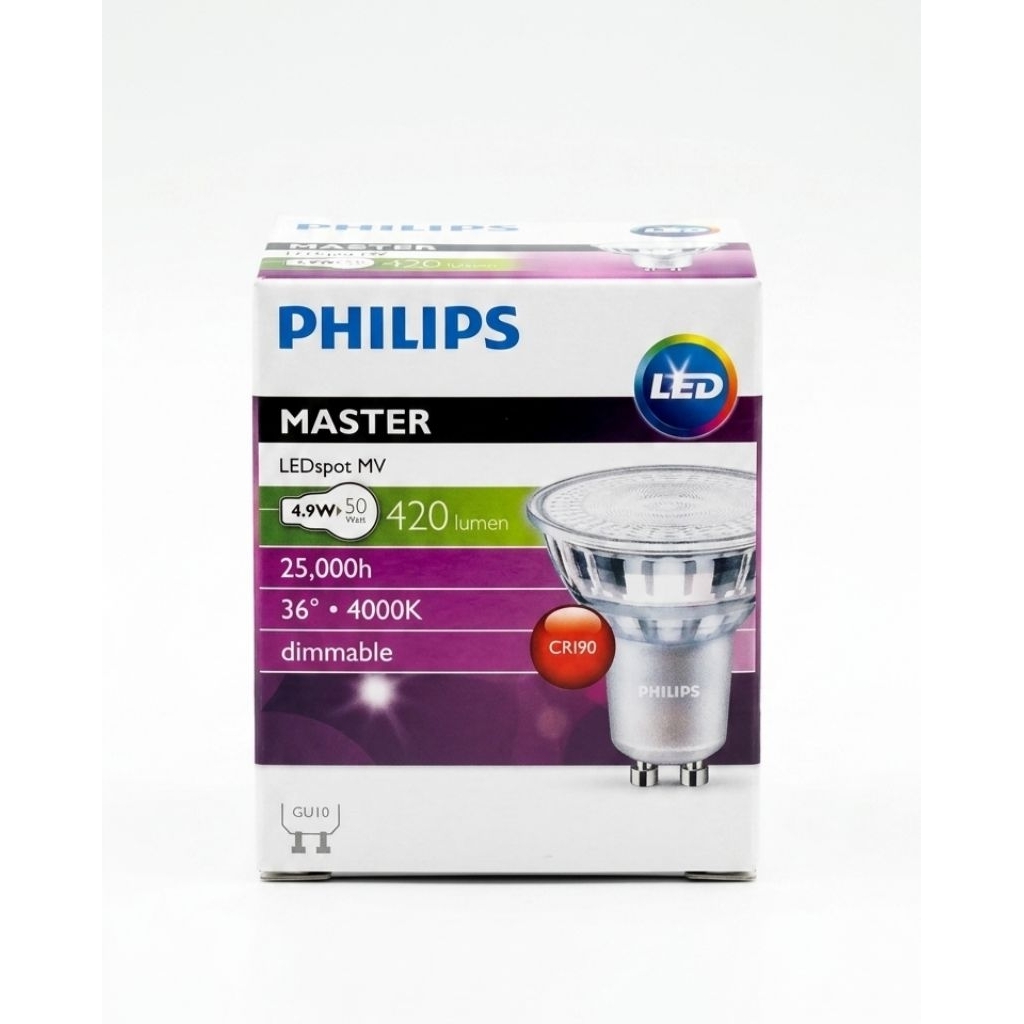 Phillips LED GU10 4.9w 4,000K 220-240VAC 85Lm/w