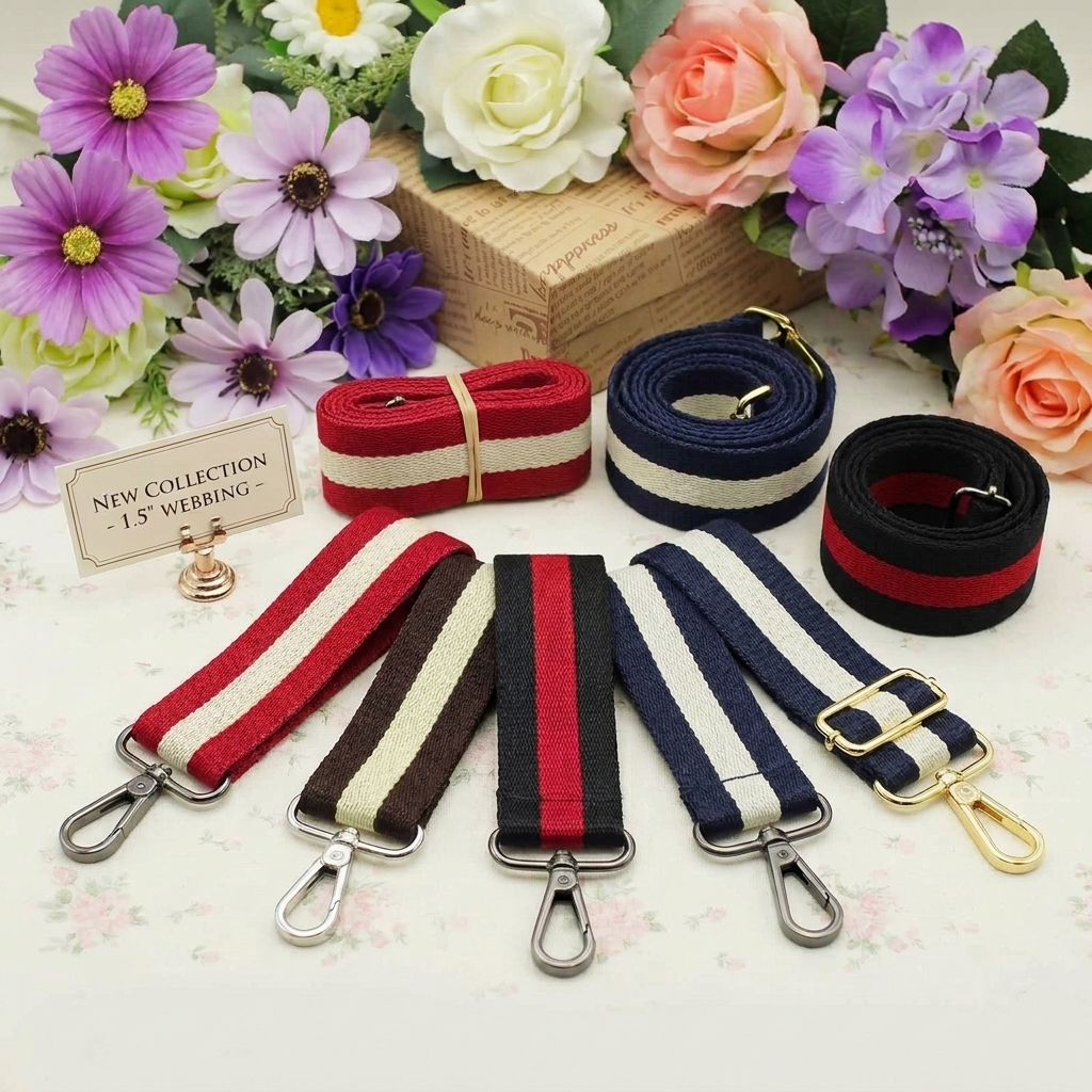 สายกระเป๋า สะพายข้าง ขนาด 1.5 นิ้ว สีสลับ สีทูโทน (อะไหล่ เงิน, รมดำ, ทอง)