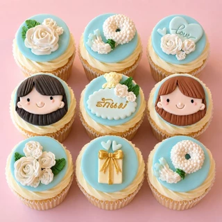 วันแม่ น้ำตาลแต่งคัพเค้ก Set 6 ชิ้น ธีมสีฟ้าเทศกาลวันแม่