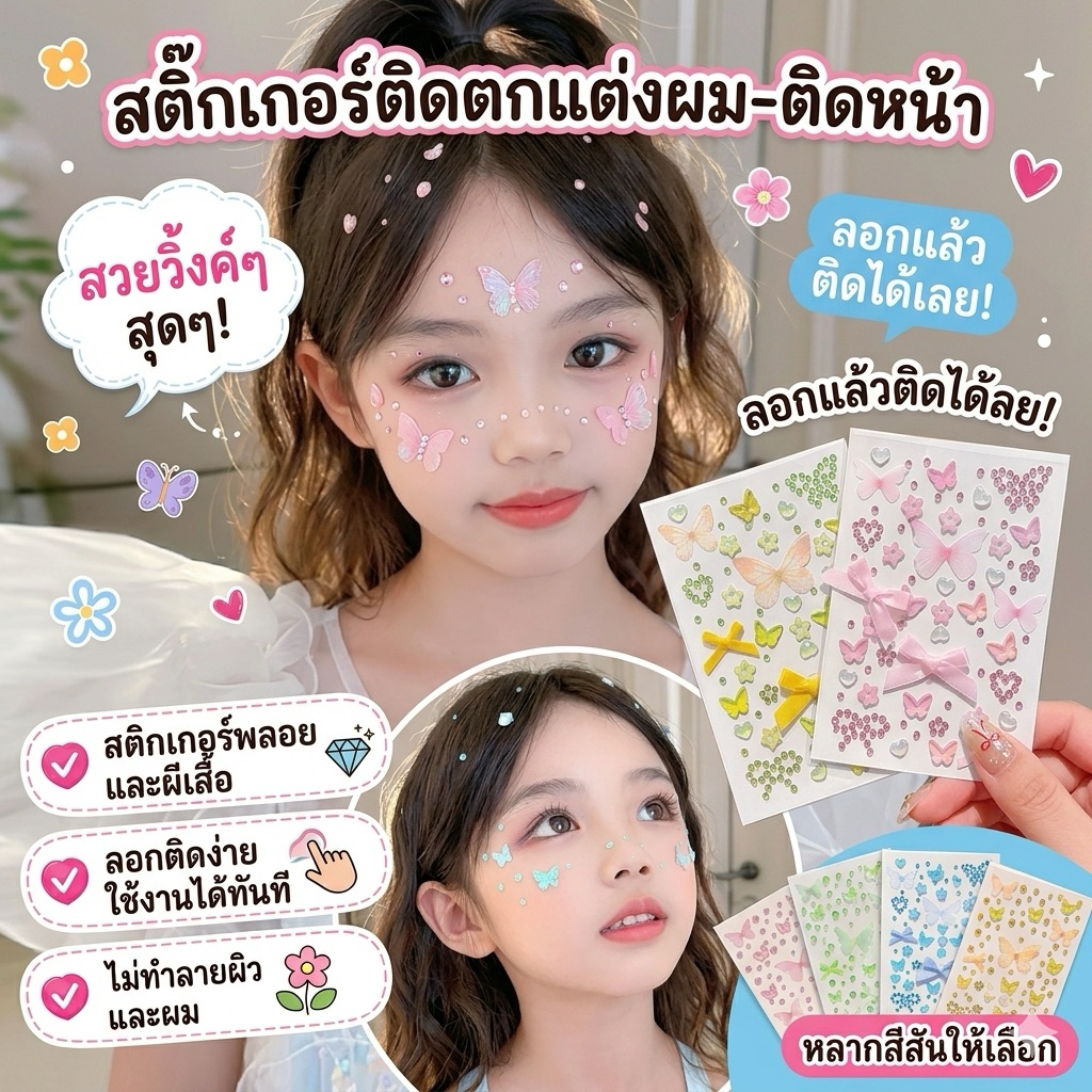 HD ดอกไม้ติดหน้า สติกเกอร์เพชร สติกเกอร์พลอยเทียม คริสตัสติดตา เพชรแต่งหน้า ติดผม มีกาวในตัว สติ๊กเกอร์ติดหน้า