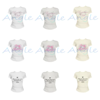 (จัดส่งตลอด 24 ชั่วโมง）Angle Official เสื้อยืดผู้หญิง Baby Tee เสื้อเข้ารูป แขนสั้น Y2K Coquette สไตล์เกาหลี L64