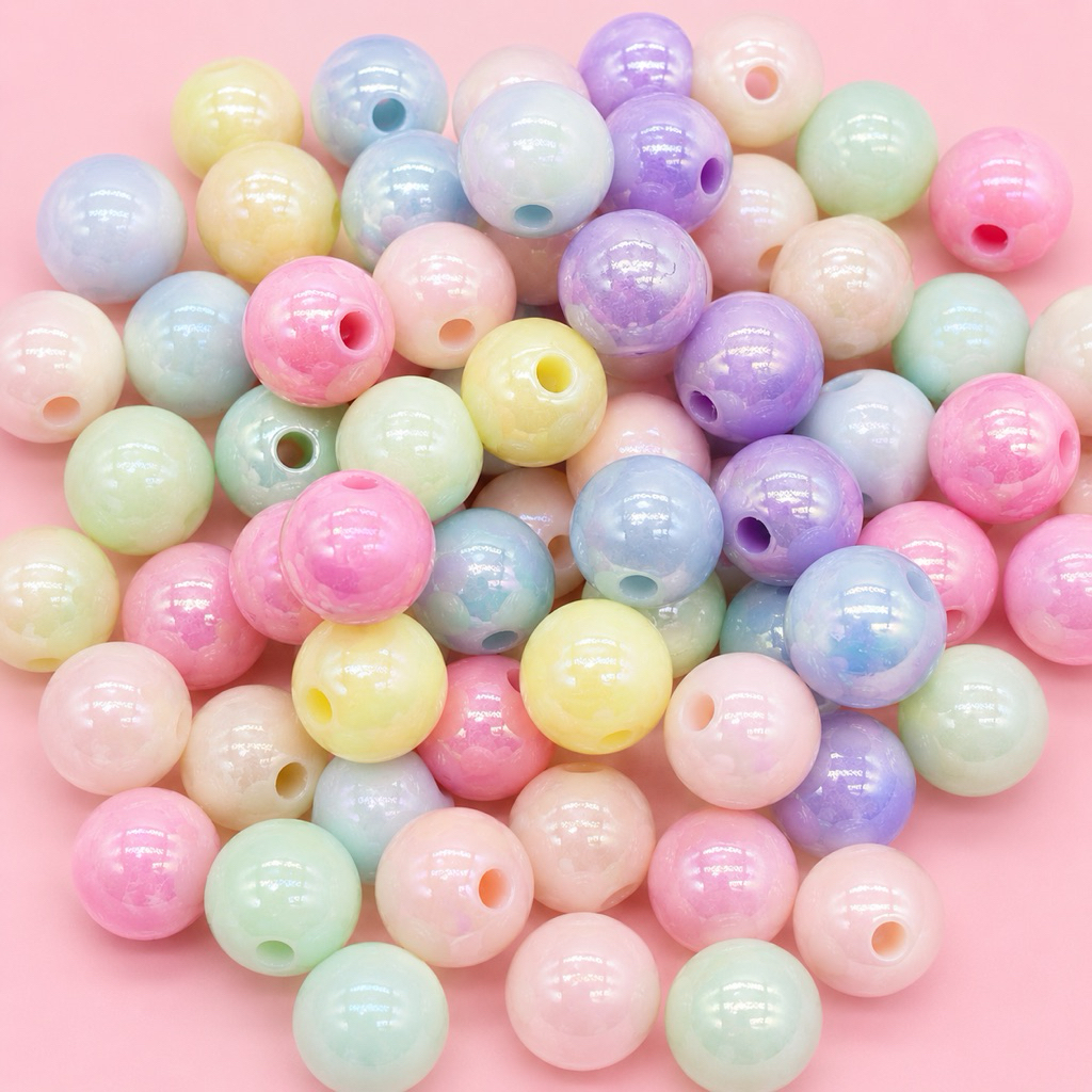 ลูกปัดทรงกลมสีพาสเทล เนื้อวาว ขนาดบรรจุ 100g.