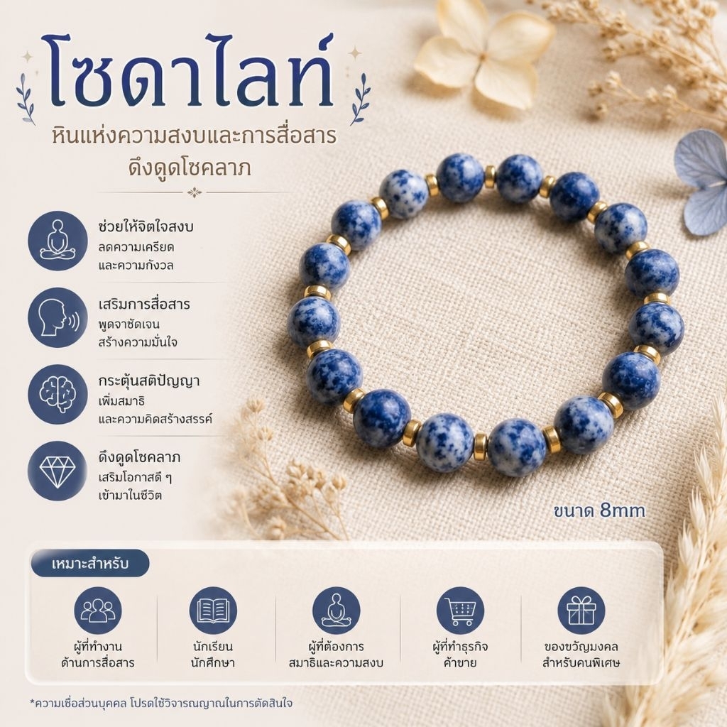 (พร้อมส่ง) 💙 กำไลหินโซดาไลท์ | Sodalite | ขนาด 8 มิล ✨️