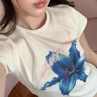 COD✅ (ส่งจากกรุงเทพ)BOOM Shop เสื้อขาดท้อง, เสื้อขาดเอวสีขาว, เสื้อบล้าช์ผู้หญิงรัดตัว, เสื้อเชิร์ตที่มีลายดอกไม้สวยงาม