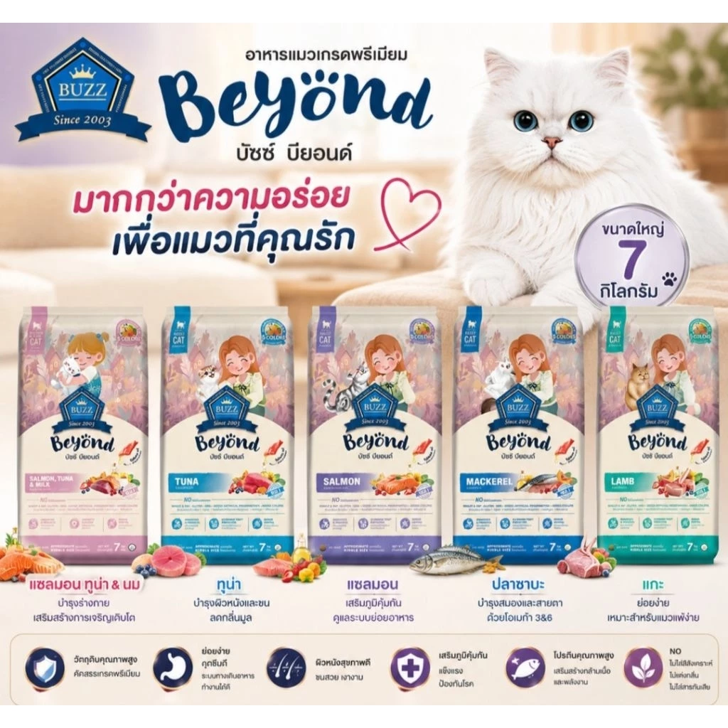 [ยกกระสอบ] Buzz beyond บัซซ์ บียอน อาหารเม็ดเเมว ขนาด7 กิโลกรัม