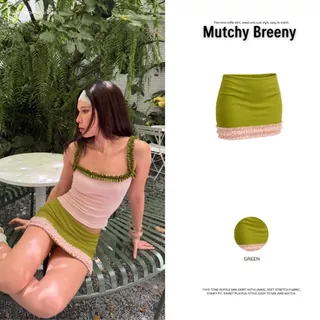 Mutchy Breeny Skirt | กระโปรงสั้น(มีซับ)แต่งระบายรัฟเฟิล 2 ชั้น ทูโทน สีน่ารัก ผ้านุ่มยืด แมตช์ง่าย | MURF.BKK | B214