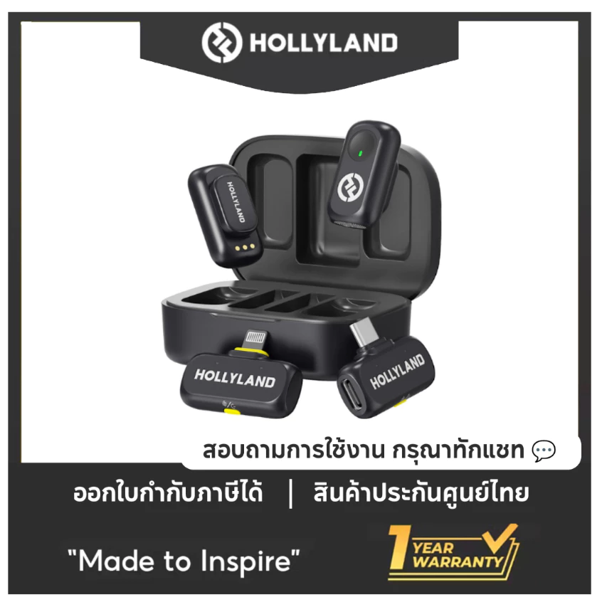 Hollyland LARK A1 Combo Black ไมโครโฟนไร้สายขนาดเล็ก ไมค์ตัดเสียงรบกวน สำหรับ IPhone/Android