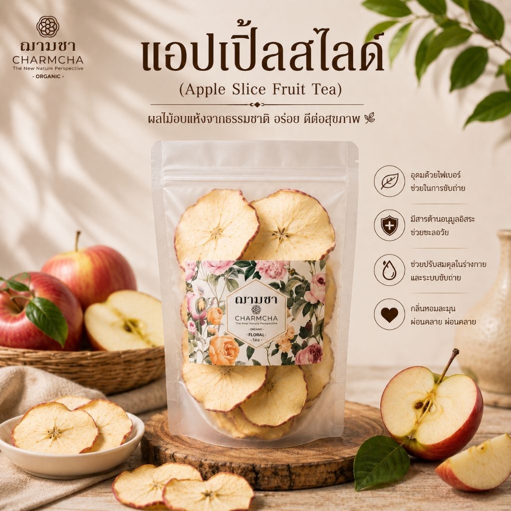 แอปเปิ้ลสไลด์ (Apple Slice Fruit Tea) สำหรับผสมใบชา ชงร่วมกับชาดอกไม้หรือผลไม้ได้เลยCharmcha ฌามชา