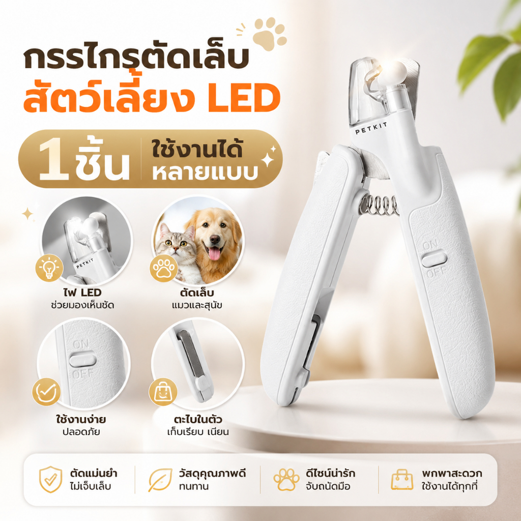 กรรไกรตัดเล็บสัตว์เลี้ยง LED ปลอดภัยสูง ไม่เจ็บเล็บ ใช้งานง่าย เหมาะกับสุนัขและแมว