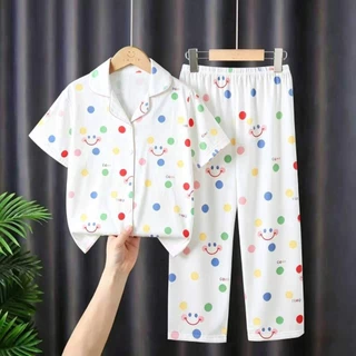 ชุดนอนเด็กคอปกแขนสั้นขายาวพิมพ์ลายน่ารัก SIZE110CM-150CM นื้อผ้านุ่มใส่สบาย
