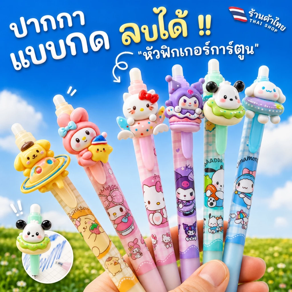 🔥ราคาส่ง🔥ปากกากดลบได้ลายการ์ตูน เจลสีน้ำเงิน✔️พร้อมส่ง ปากกาลบได้แบบกด เครื่องเขียน ปากกาเจลลบได้ thumbnail 7