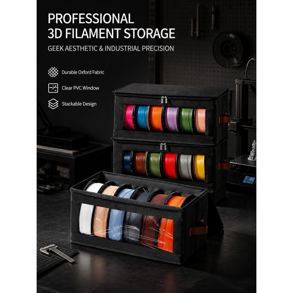 กล่องเก็บเส้น Filament สำหรับเครื่องพิมพ์ 3D กันฝุ่น กันชื้น พับเก็บได้ จุได้ 6 ม้วน 1KG พร้อมช่องมองเห็นด้านหน้า