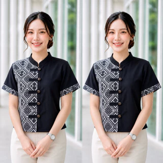 เสื้อคอจีน 5กระดุม ลายขิด/ลายไทย 5สี (พิธา)