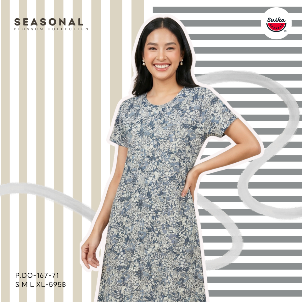 เสื้อแตงโม (SUIKA) - เสื้อแตงโม เดรสผ้ายืดคอกลม พิมพ์ลาย ( P.DO-022 196 322 144 167 ) — صورة 7