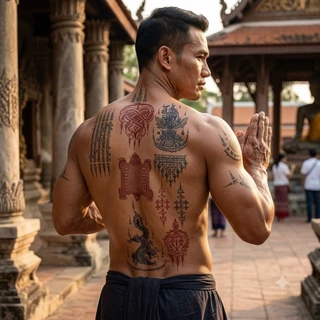 MM StikerTattoo ยันต์ สติ๊กเกอร์แทททู แทททู ลายสัก สักยันต์ ยันต์ไทย ห้าแถว เก้ายอด หนุมาน tattoo