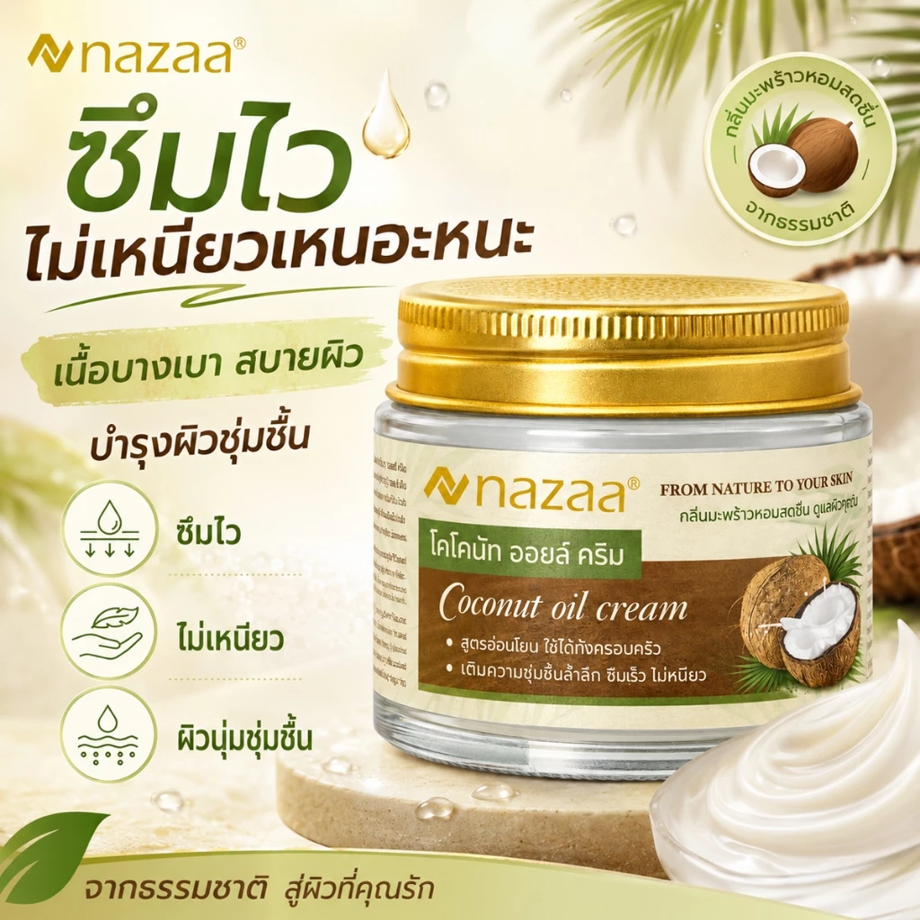 NAZAA Coconut Oil Cream ครีมมะพร้าว บำรุงผิวแห้งแตก มือ เท้า ศอก ชุ่มชื้น ไม่เหนียว