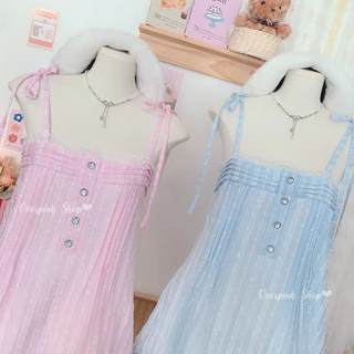 🌸OVP🌸 เสื้อสายเดี่ยว/มินิเดรส ผูกไหล่ ผ้าโรซี่ลายจุด(ผ้าบาง) มีซับใน