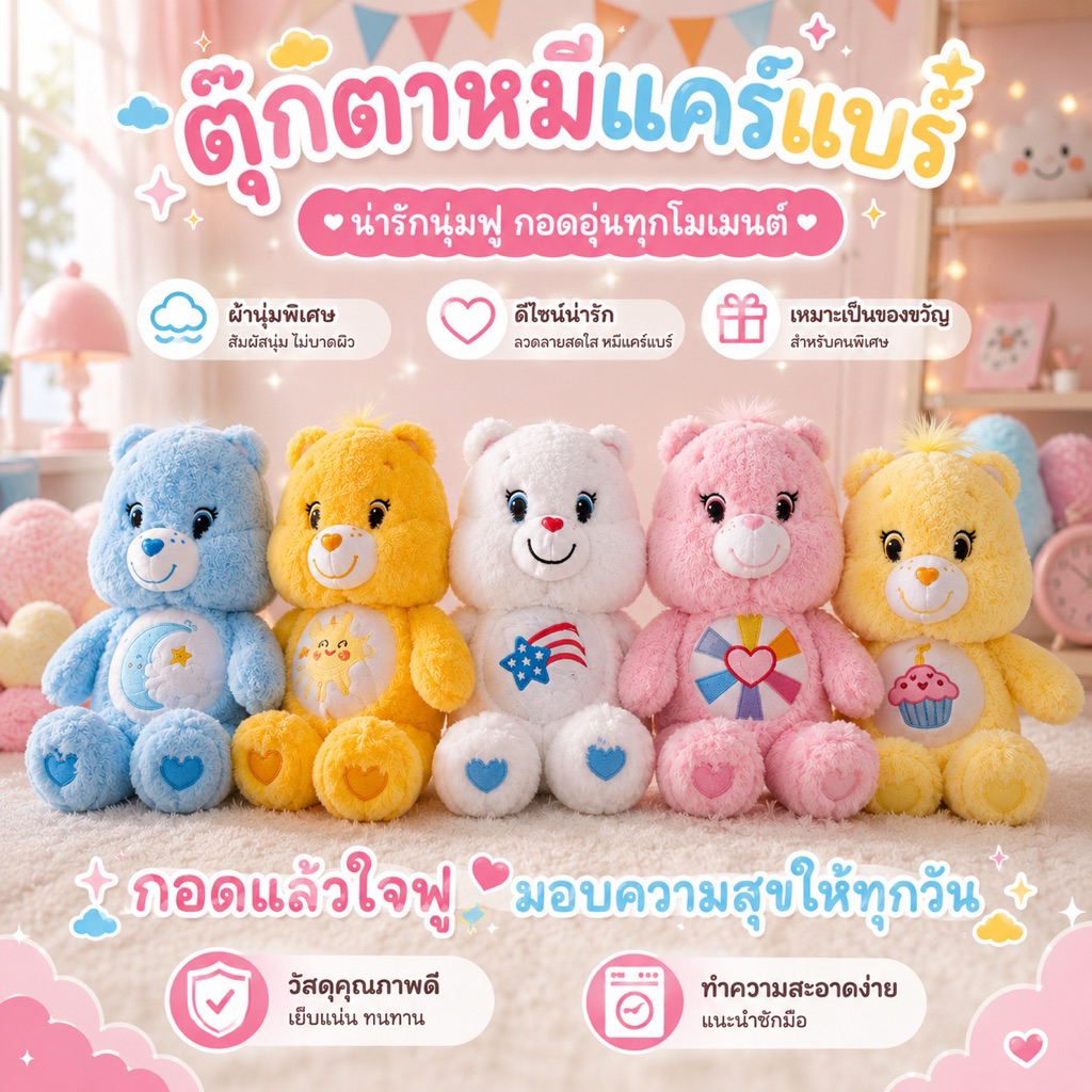 Care Bears 25 cm. (ตุ๊กตาแคร์แบร์ 25 ซม.) I CareBears ลิขสิทธิ์ประเทศไทย ของแท้