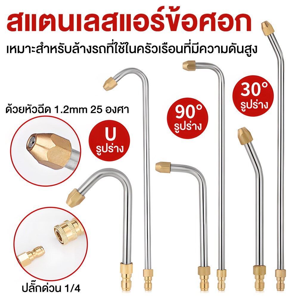 หัวฉีดสเปรย์ฉีดน้ํา 3pcs แรงดันสูง รูปตัว1/4 นิ้ว ตัวผู้ รูปตัวU 30 องศา 90 องศาหัวฉีดล้างแอร์