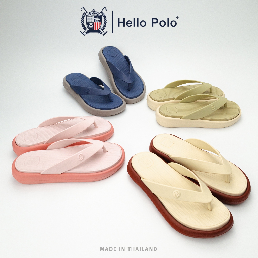 Hello Polo รองเท้าแตะหูหนีบ แฟชั่นทรงตึกมินิมอล ใส่ลุยน้ำลุยฝนได้ชิลๆ สีทูโทนละมุน ขับผิวสุด รุ่นHP8068