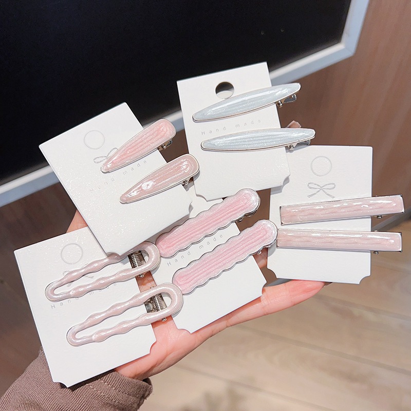 Pinkcool Simple Wave รูปไข่สีชมพูไม่มีรอยต่อคลิปผมผู้หญิง Acetate แผ่น Bangs คลิปผม Duckbill คลิป Hairpins จัดแต่งทรงผมเ