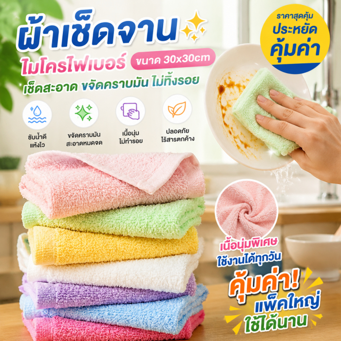 Lunora ผ้าเช็ดจาน ผ้าเช็ดครัว อเนกประสงค์ ซับน้ำมันดีเยี่ยม ซับน้ำเร็ว แห้งไว หนานุ่ม ไม่เป็นขุย