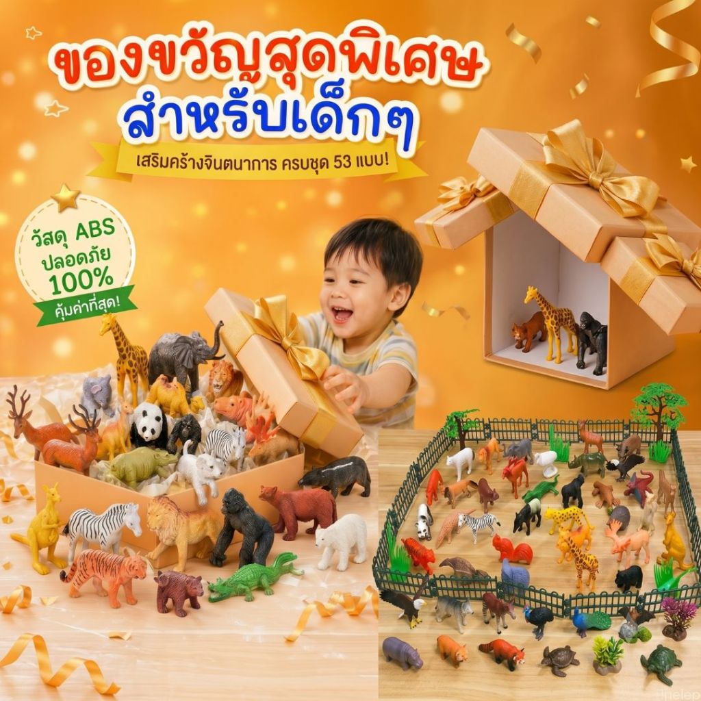 [พร้อมส่ง] ชุดของเล่นสวนสัตว์จำลอง 53 ชิ้น โมเดลสัตว์ป่า พร้อมฉากและอุปกรณ์ครบเซ็ต