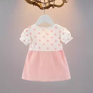 🎀 ชุดเดรสเด็กผู้หญิงลายจุด พร้อมเสื้อคอบัว แต่งหมีน่ารัก สไตล์เจ้าหญิง ใส่สบาย น่ารักสดใส 0-2ปี