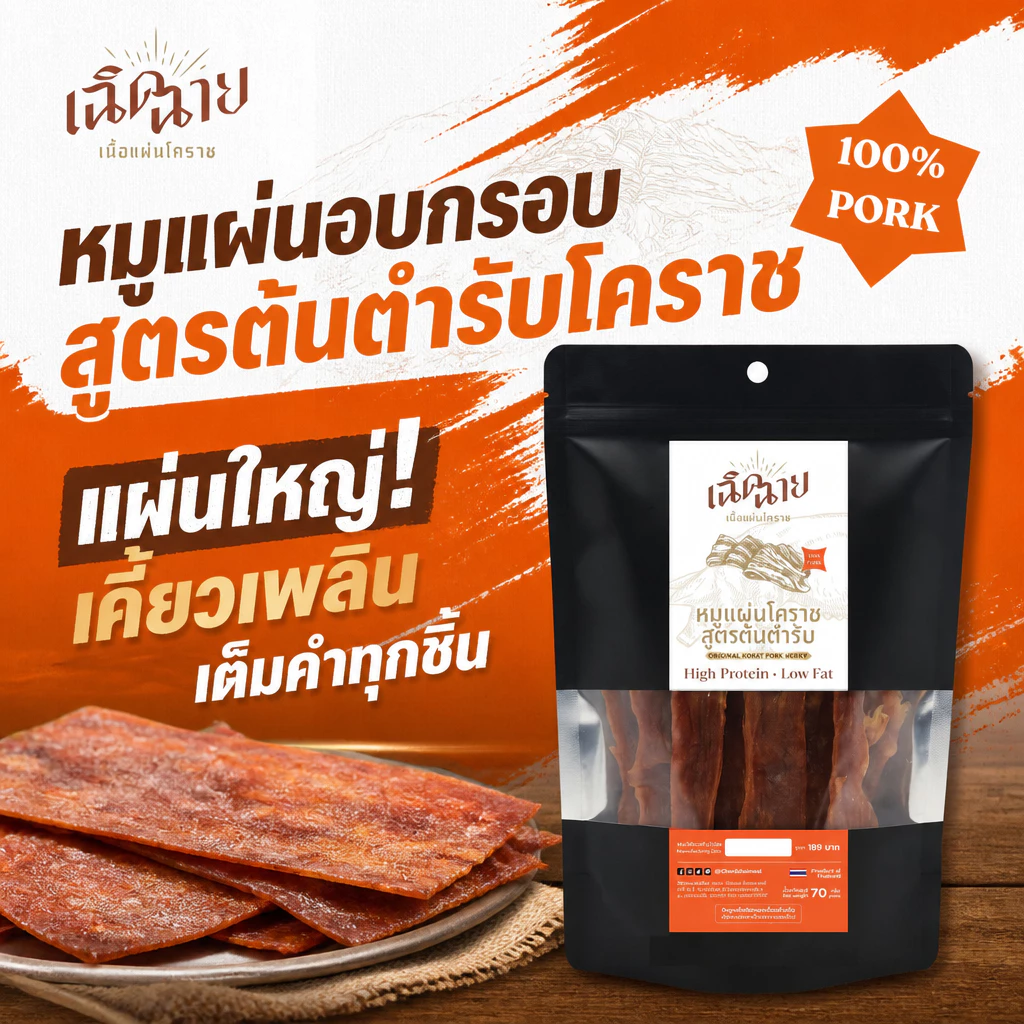 หมูแผ่นโคราชอบ 5 ชิ้น อบพร้อมทาน หมูแผ่นอบแห้ง ของกินเล่น เคี้ยวเพลิน พร้อมส่ง thumbnail 3