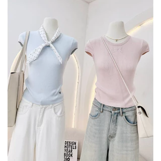 WA YA เสื้อยืดแขนเต่อ ปักโบว์หน้า