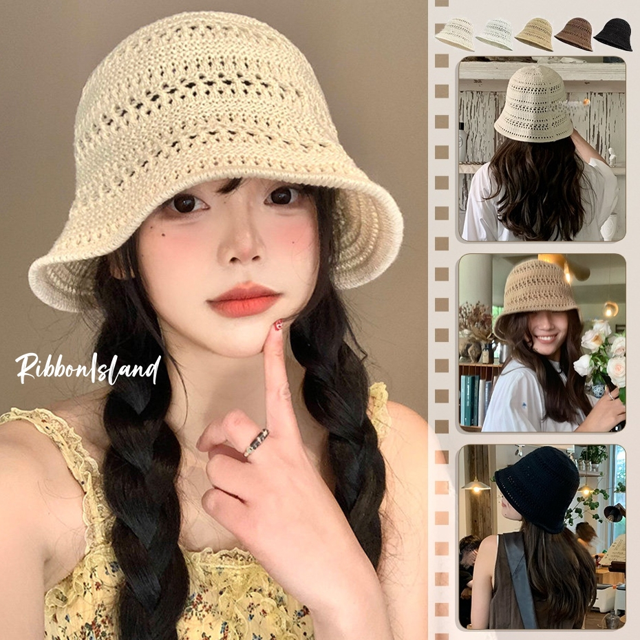 หมวกบักเก็ตไหมพรม หมวกถักสไตล์เกาหลี ins มินิมอล เชือกถัก ใส่ถ่ายรูป กันแดด ใส่เที่ยวชาย